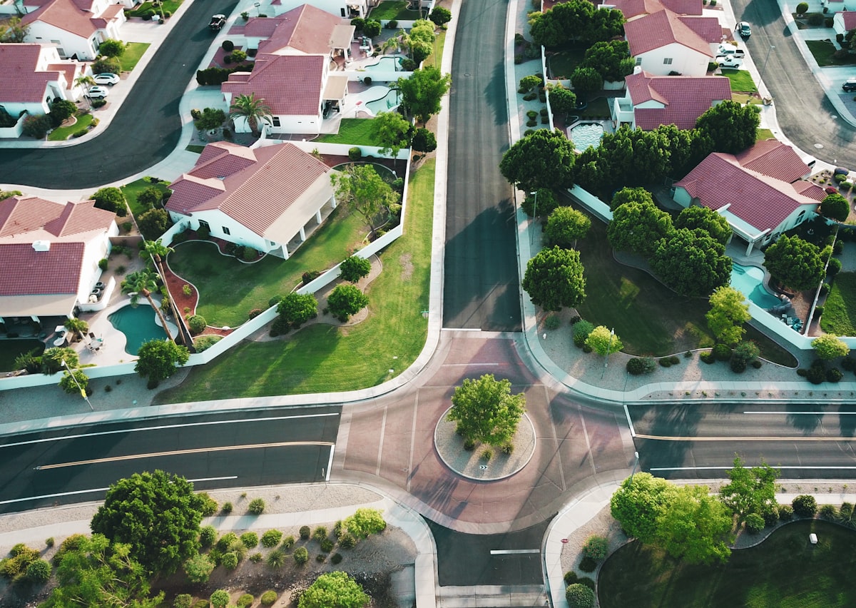 Panoramic view of a city with residential and commercial buildings
